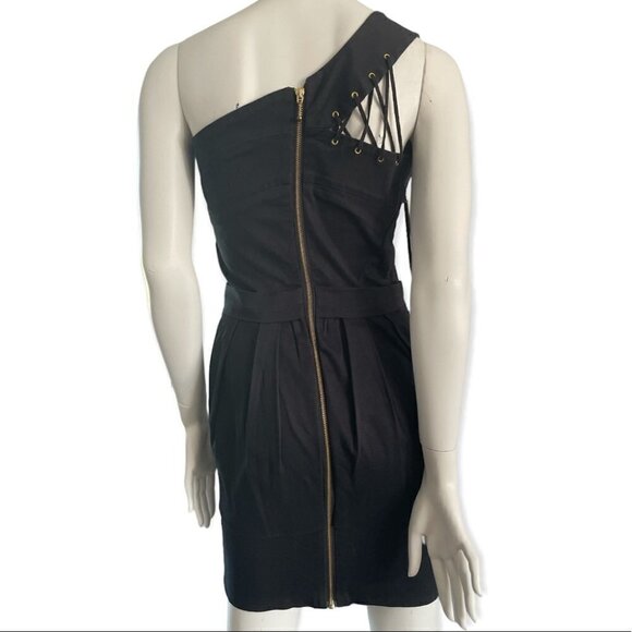 PREEN • black Lace-up One Shoulder Mini Dress - Picture 3 of 10